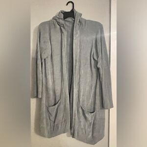Barefoot Dreams Cozy Chic Lite Hooded Cardigan, Light Gray, Size 1X Plus